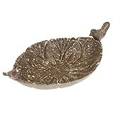 MACOSA EX23996 Vogeltränke Metall mit Dekovögel Shabby Chic oval Vogelbad Futterschale Vogelbecken Wasserbad Wildvogeltränke Landhausstil Trinkstation