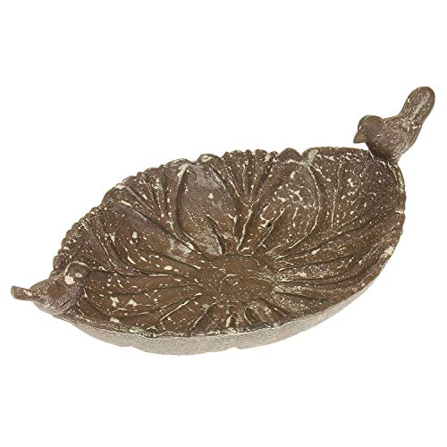 MACOSA EX23996 Vogeltränke Metall mit Dekovögel Shabby Chic oval Vogelbad Futterschale Vogelbecken Wasserbad Wildvogeltränke Landhausstil Trinkstation