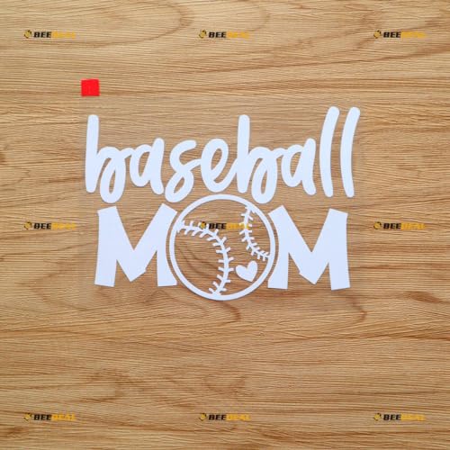 Image of White 6 Inches - Baseball Mom Heart Inside Text Sticker Decal Vinyl - No Background Die Cut for Car Boat Laptop Cup