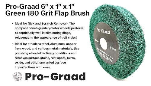 Image of 6 inch x 1 inch Green 180 Grit Non-Woven Bench Grinder Polishing Burnishing Satin Finishing Flap Brush Wheel for Aluminum Copper Metal Golf Club Refurbishing, Compatible for 1 /2 inch, 5 /8 inch, 3 /4 inch Arbor