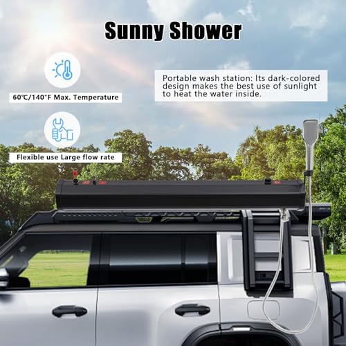 Ducha portátil para camping, depósito de agua presurizado con calentamiento solar para montaje en portaequipajes, capacidad 5.28 galones miniatura 5