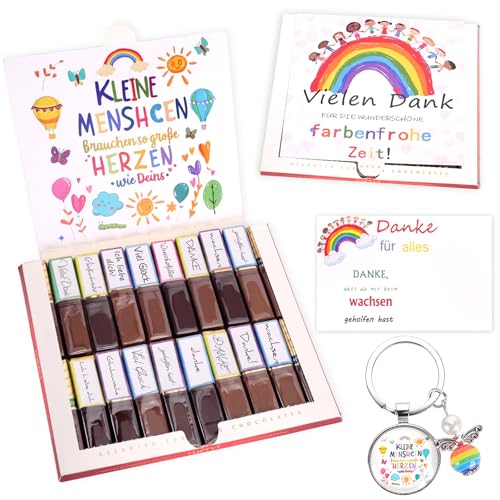 Erzieherin Aufkleber Set Abschiedsgeschenk Kindergarten mit vorgedruckten Aufklebern, Abschied + Grußkarte + Schlüsselanhänger Schutzengel