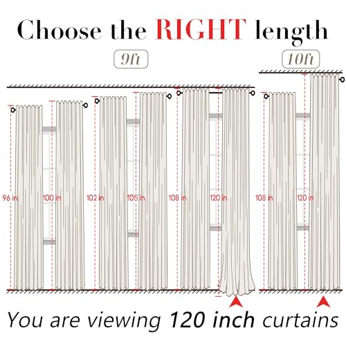 Image of XTMYI Oatmeal Beige Back Tab /Hook Belt Linen Cotton Sheer Curtains 120 Inches Long for Living Room Bedroom 2 Panels Set