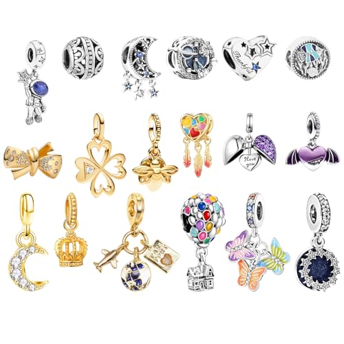 MLPKOI 18 Piezas Charms Abalorios, Charms Bracelet, Joyeria Mujer, Compatible con Europeo Pulsera Collar, Regalo de Joyería, para Mujeres, Familiares, Amigos, Mamá, Adolescentes y Niñas (Set2)