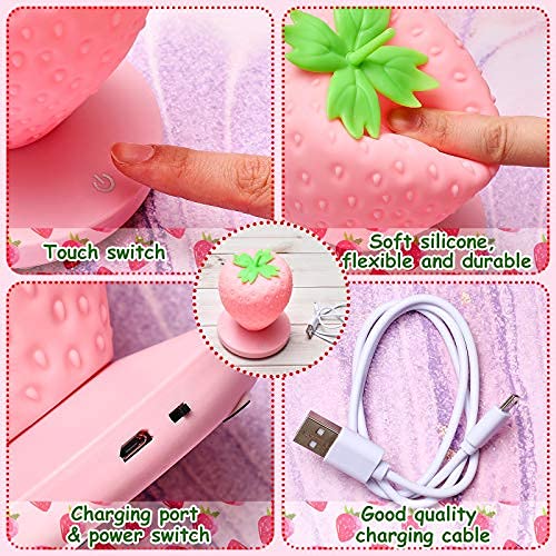 Miniatura 3 de Luz nocturna de fresa de Navidad, bonita lámpara de fresa de silicona, lámpara LED de noche para niños, 3 modos táctiles, lámpara de noche para