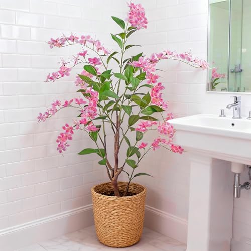 ZSENENT Artificial Jasmine Tree 5ft Beige Flower Pot Fake Trees, Lifelike Artificial Trees with...