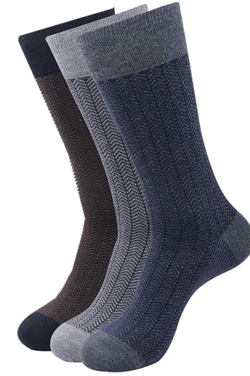 3 Pair - Mens’s Premium Solid Calf Crew Combed Cotton Full-Length Socks | Excellence For Formal/Official Summer Wear| Soft & Odor-Free | Breathable & Anti backterial, (Co-Branded By Ephemera)