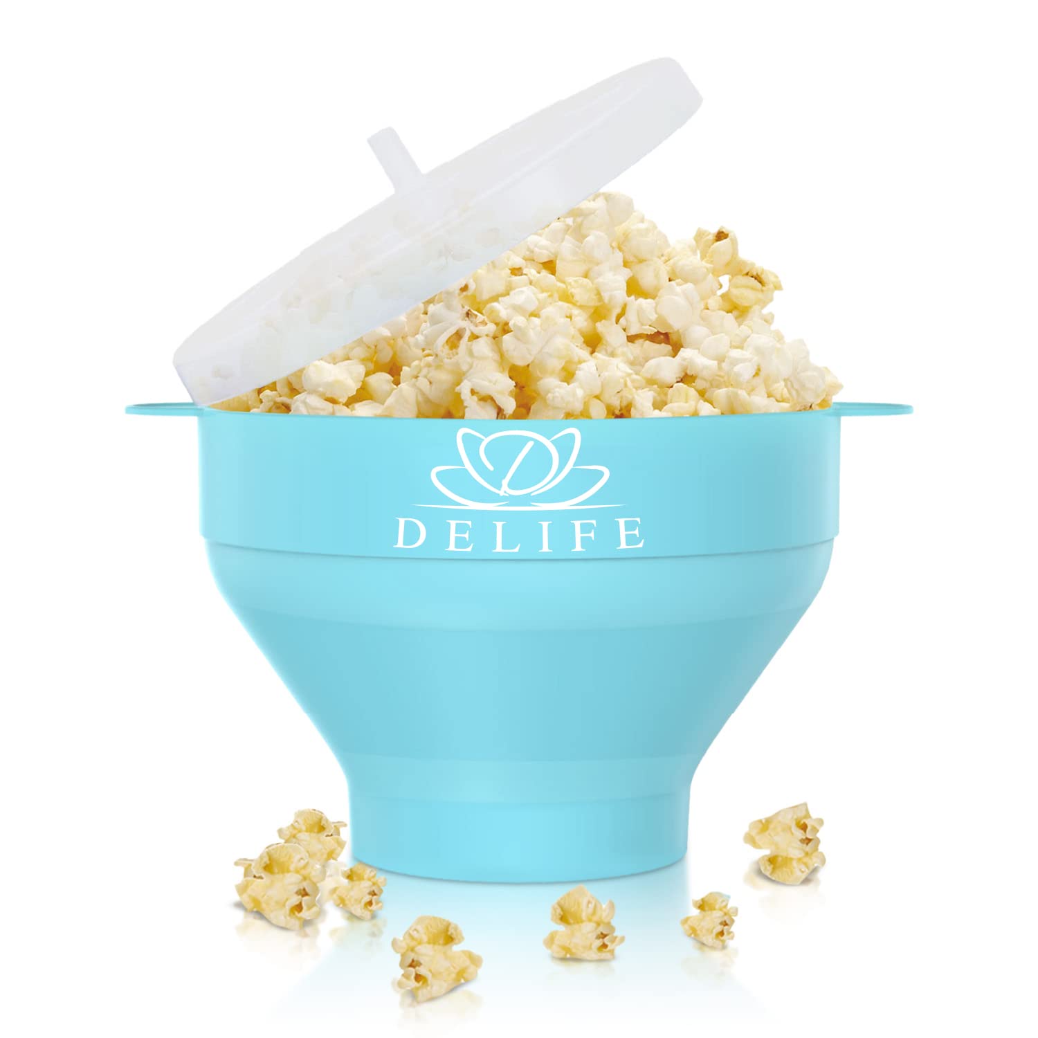 Collapsible Popcorn Bowl for Microwave - BPA-Free Silicone Popcorn Maker with Ergonomic Handles & Secure Lid - Convenient, Dishwasher-Safe Popcorn Popper for Effortless Snacking (Blue)