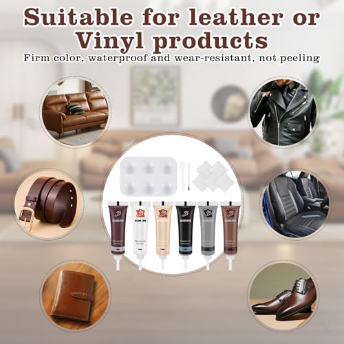 Lederreparatur Creme, 6 Farben Leder Reparatur Set, Lederfarbe Creme, Kunstleder Reparaturset Reparieren, Leder Reparatursätze, Mischbare Lederreparatursets für Sofa, Autositze, Lederjacke, Schuhe
