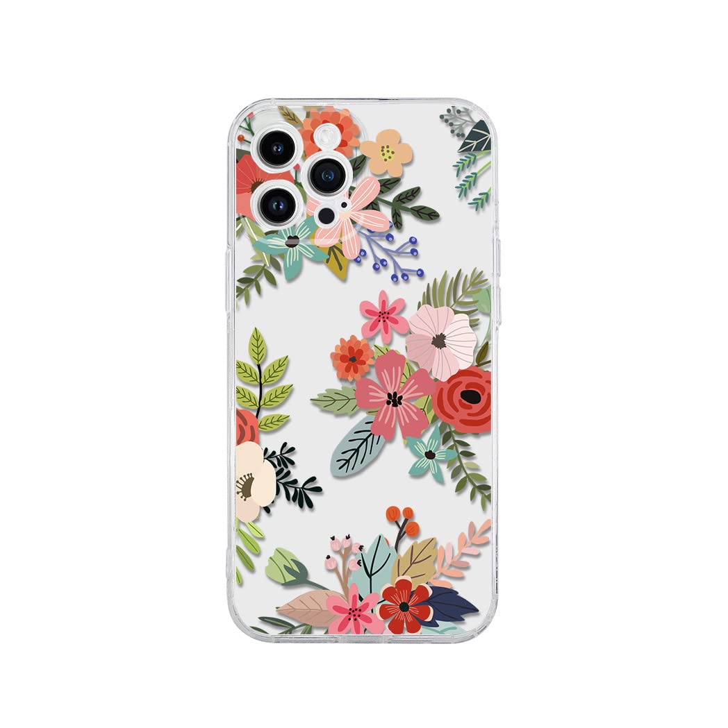 SunyuerDesigned for iPhone 12 Pro Case, Slim Fit Clear Cover with Fashionable Aesthetic Floral Designs for Girls Women, Protective Phone Case for iPhone 12 Pro 6.1" (Red Floral)