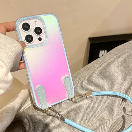 Étui en cuir de luxe pour iPhone 15 Pro coque chic antichoc bleu ciel