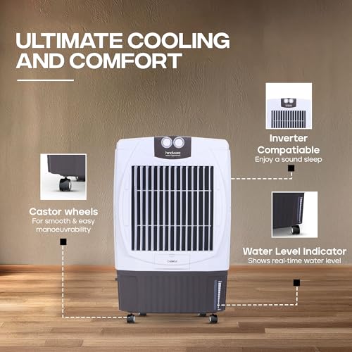 Image of Hindware Smart Appliances 50 L Desert Air Cooler With Woodwool Cooling Pads, Inverter Compatible (White, Brown, CALISTO)