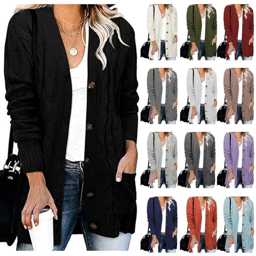 Plus Size Sweaters for Women Chunky Knitted Cardigan Sweaters Casual Long Sleeve Button Down Outwear with Pockets2