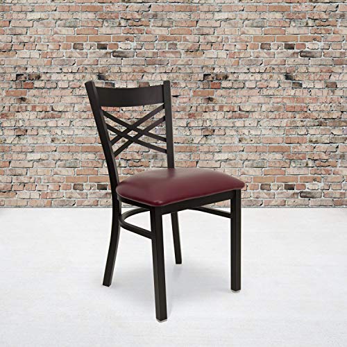 Image of Flash Furniture 2 Pack HERCULES Series Black ''X'' Back Metal Restaurant Chair - Burgundy Vinyl Seat