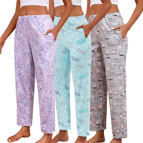 PNAEONG Pajama Pants Women 3 Pack Soft Cotton...