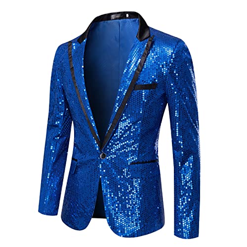Men's Shiny Sequins Blazer One Button Tuxedo Suit Jacket Party Wedding Prom