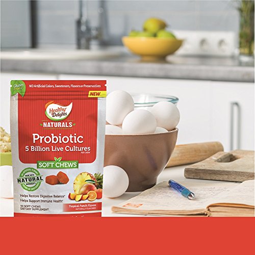 Healthy Delights Naturals, Probiotic Soft Chews, Supports Immune Health, Digestive Balance, Containing 5 Billion CFU’s to help restore digestive balance, Delicious Tropical Punch Flavor, 30 Count