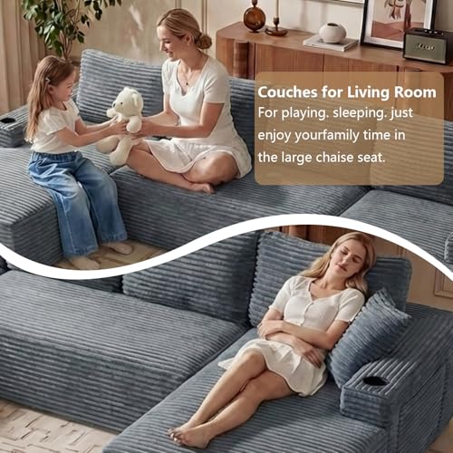 Image of 133 inch U-Shape Cloud Couch, Modern Modular Sectional U-Shape Sofa, Corduroy Boneless Couch Upholstered Couches Deep Seat Sleeper Chaise Longue for Living Room, No Assembly Required,Dark Gray