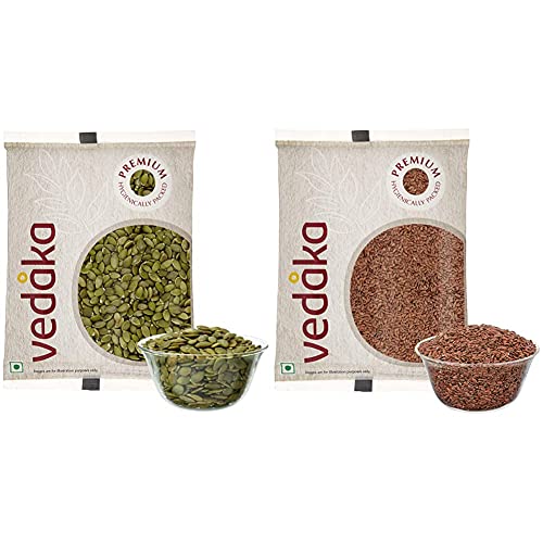 Image of Amazon Brand - Vedaka Premium Pumpkin Seeds, 200g and Premium Flaxseeds, 200 g