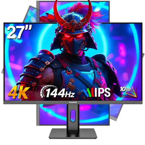 Gawfolk Monitor de jogos de 27 polegadas 4K IPS, UHD 3840 x 2160p 144Hz monitores de computador PC tela IPS para casa e escritório, HDMI, DisplayPort, compatível com montagem na parede