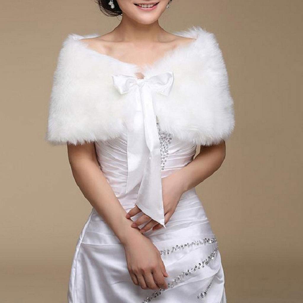 GUMEI Pashmina Chal Mujer Invierno Talla única Cálida Capa de Piel sintética Capa Abrigo de Boda Chal Nupcial Chaqueta Abrigo Cinta de satén Bowknot Encaje Encogimiento de Hombros Color sólido