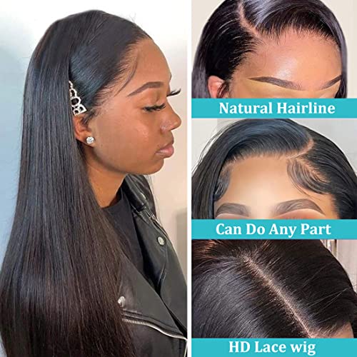 Lhends 24 Inch Straight Lace Front Wigs Human Hair 180% Density 13X4 Lace Front Wigs For Black Women Human Hair Glueless Brazilian Virgin Hd Transparent Lace Frontal Wigs Human Hair Pre Plucked With Baby Hair #TOP2