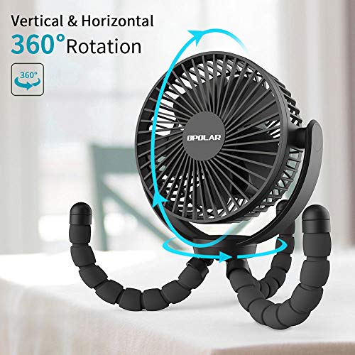 OPOLAR 2020New 5000mAh Rechargeable Battery Powered Clip Fan with Flexible Tripod, Quieter&Stronger Wind, Personal Portable USB Desk Fan for Golf Cart Stroller Car or Outdoor Camping Tent Beach