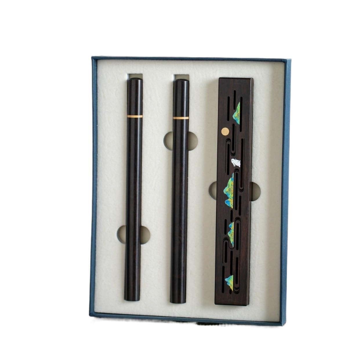 Vamior B Dark Ebony Wood Fragrance Censer Set Rass Inlay Aromatherapy Lying Ed And Storage Tube Zen Meditation Room Decor(B)