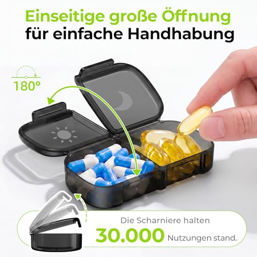 AUVON Tablettenbox 7 Tage Morgens Abends, einseitig öffnend, gut bedienbar – Ansicht 4