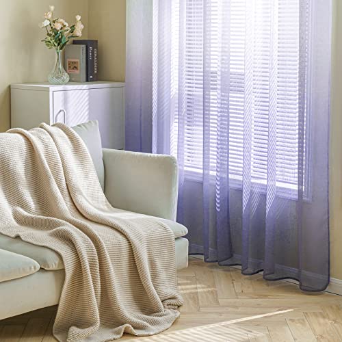 MIULEE Lot de 2 Voilages Rideaux Dégradé à Oeillet Tissu Lin Imitation Couleur Changée Semi-Transparent Moderne Décorative pour Salon Chambre Bureau 140X175CM(L X H) Violet