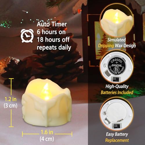 Image of 24 Pack LED Timer Tea Lights Battery Operated, Flameless Flickering Electric Timer Votive Candles, Outdoor Flicker Fake Tealight Candles Bulk for Halloween Pumpkin Light Christmas Decorations