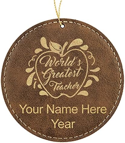 Miniatura 7 de LaserGram Personalized Christmas Ornament, World's Greatest Teacher, Faux Leather, Custom Laser Engraved Gift Idea (Round Shape, Pink) Pink,Black