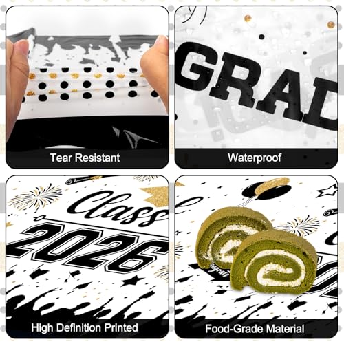Image of Graduation Decorations Class of 2026 Tablecloth - 3 Pcs Plastic Congrats Grad Table Cloth, Graduation Table Cover for Graduation Party Decorations 2026 and Party Supplies, 54 inchx108 inch (Black and Gold)