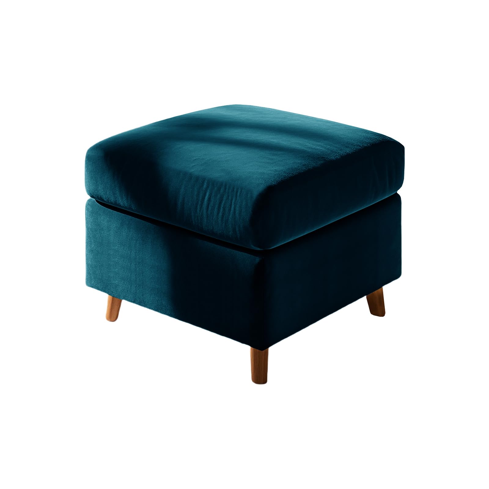 UNBBRRL Footstool Cover with Cushion Cover, Velvet Ottoman Protector Covers, Removable Pouffe Cover with 4 Ties for Living Room (Dark Teal,Square L+Cushion L(2pcs))