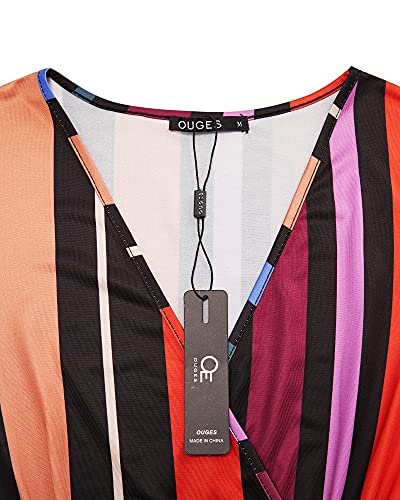 OUGES Sommerkleid Damen Kurzarm/Langarm V-Ausschnitt Kleid Casual Kleider Maxikleid mit Taschen – Bild 6