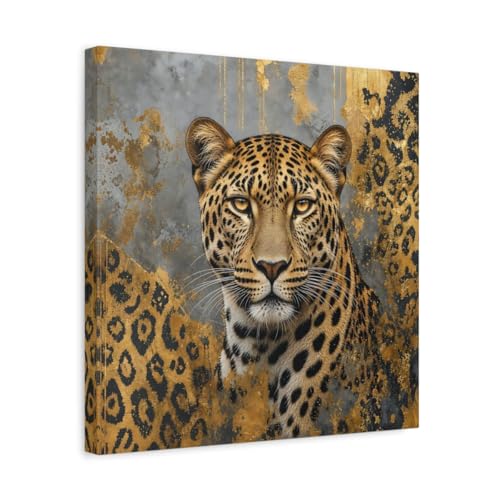 Tableau Léopard Doré Salon : Toile Carrée Moderne 40x40 cm pour Console
