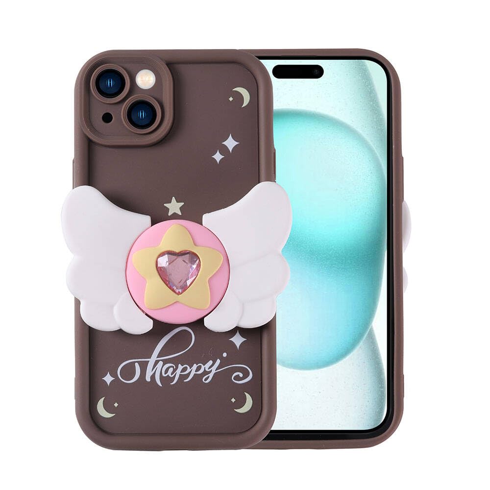 Zore Apple için uyumlu iPhone 15 Plus Kılıf Kamera Korumalı Figür Tasarımlı Zore Kapya Kapak Koyu Kahve