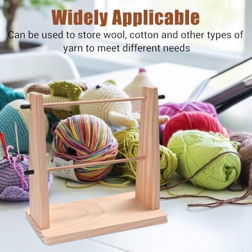 Image of Yarn Ball Holder, Double Layer Yarn Spindle Dispenser, Horizontal Wooden Ribbon Rack for Crocheting & Knitting