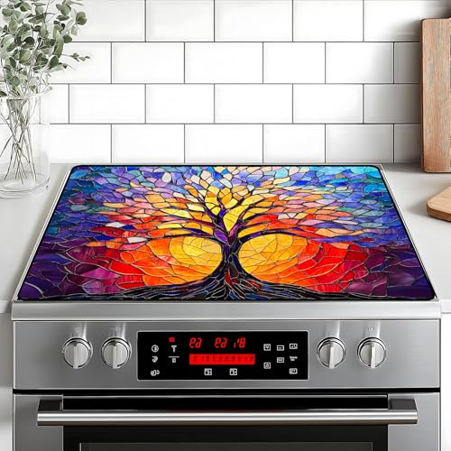 Image of Stove Top Cover Retro Flower Gas Stove Top Cover for Home Decoration Kitchen Pad Non-Stick Washable Cooktop Covers Countertop Protector Keep Stove Clean 28 inchx20 inch (Tree of Life-2)