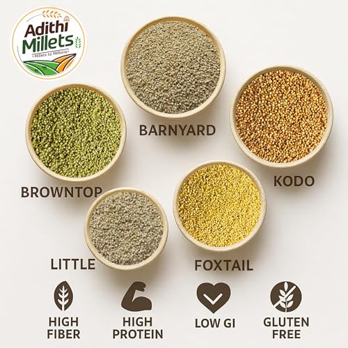 Image of Adithi Millets Whole Grains UNPOLISHED Combo (450g x 10) - Browntop, Foxtail, Kodo, Little & Barnyard Millet | Naturally Gluten Free, Unpolished, Protein & High Fiber Rich Grains for Healthy weight loss Net weight 4500g