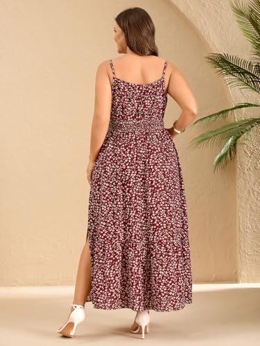 Image of SCOMCHIC Plus Size Summer Boho Dresses Spaghetti Strap Sleeveless Casual Sundress Smocked Flowy Slit Beach Maxi Dress