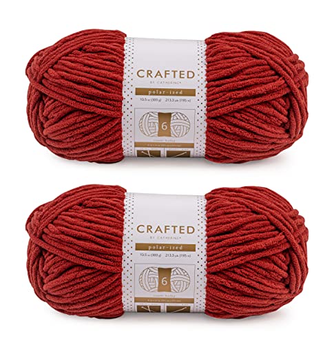 Image of Crafted By Catherine Blanket Solid Yarn - 2 Pack (213 Yards Each Skein), Red, Gauge 6 Super Bulky