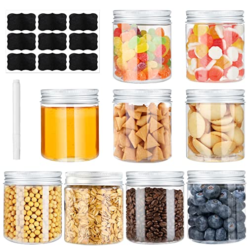 Huanmin 9 Pcs Botes plastico con tapa, Botes plástico transparente(250ML), Tarro plastico con tapa, Botes plástico transparente, Bombonera plastico para Cereales Harina&Pastas&Café