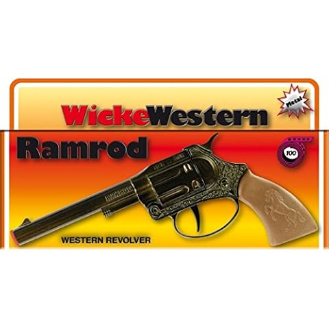 NET TOYS 100 Schuss Ramrod Pistole 178 mm schwarz-braun Western Revolver Spielzeug Texas Waffe Sheriff Colt Cowboy Knarre Cover
