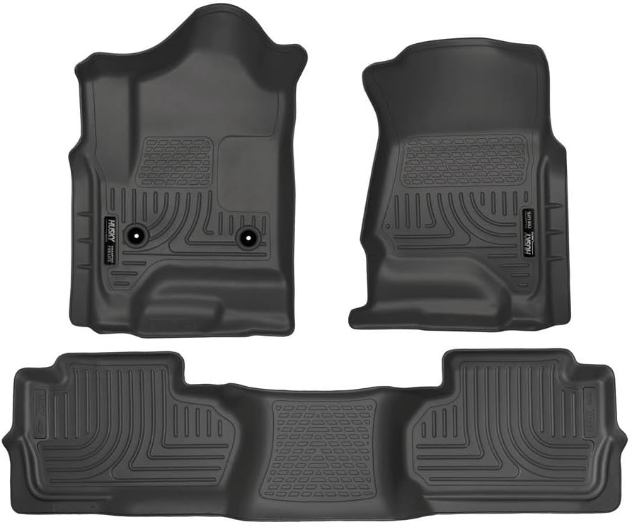 Husky Liners Weatherbeater Floor Mats for 2014-2019 Chevy Silverado & GMC Sierra 1500/2500/3500 Double Cab - Front & Rear, Black 3-Piece