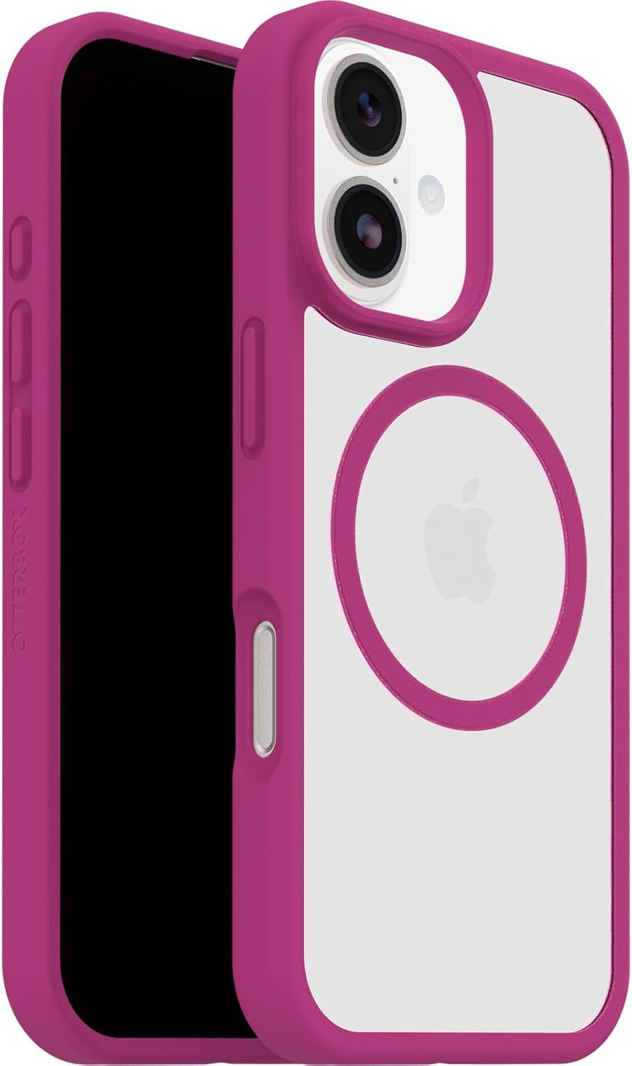 OtterBox React Series MagSafe funda para iPhone 17, Testada con los estándares Militares anticaídas, Transparente/Rosa + OtterBox Glass Protector de Pantalla de Cristal Templado
