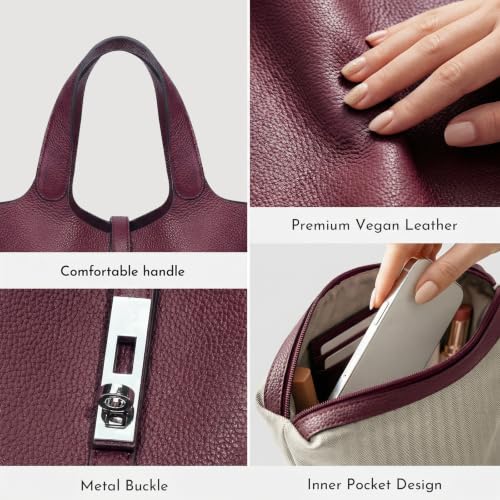 Image of Tote Bag for Women Vegan Leather Bucket Purse for Women Top Handle Handbag Shoulder Bag with Detachable Small Purse