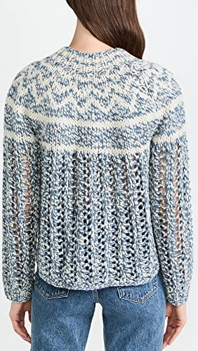 Theory Women's Chevron Pull Over, Ecru Heather/Deep Frost, Blue, Print, S #TOP2