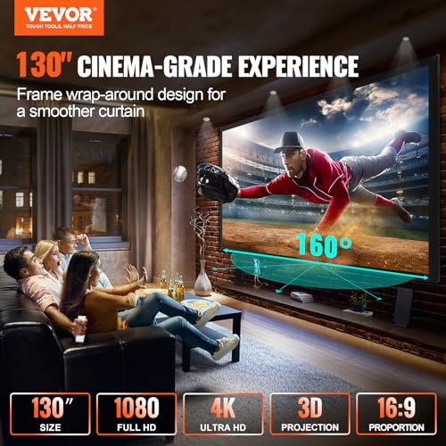 Image of VEVOR Projector Screen 130inch Outdoor Projector Screen 16:9 Movie Screen Fixed Frame 3D Projector Screen for 4K HDTV Movie Theater