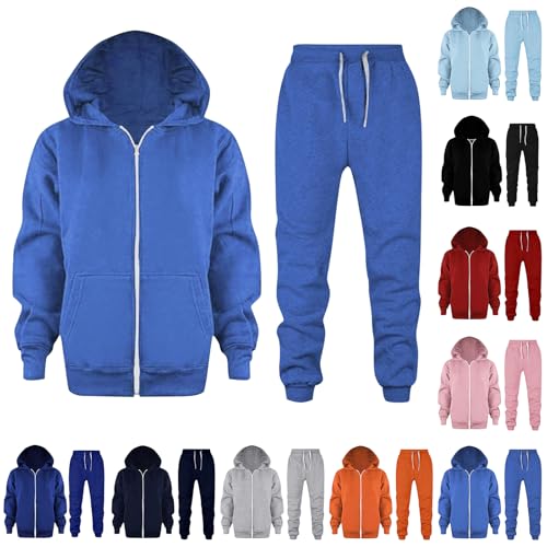 Youth Kids 2 Piece Sweatsuits Zip up Hoodies Sweatpants Outfitd Plain Loose Fit Fall Tracksuits Joggers Pants Clothes3